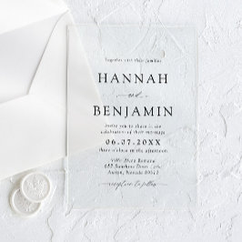 黒エレガントモダン白ミニマル結婚リスト アクリル招待状