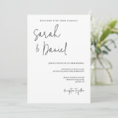 黒エレガントモダン白ミニマル結婚リスト 招待状 (スタンド正面)