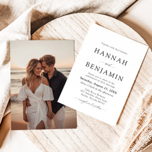 黒エレガントモダン白ミニマル結婚リスト 招待状