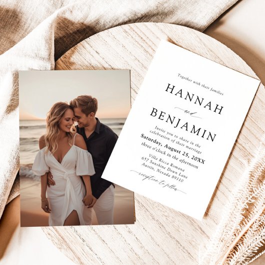 黒エレガントモダン白ミニマル結婚リスト 招待状