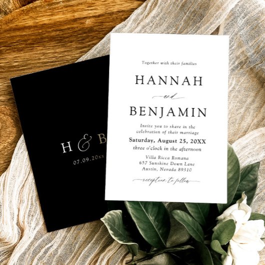 黒エレガントモダン白ミニマル結婚リスト 招待状