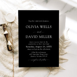 黒エレガントモダン白ミニマル結婚リスト 招待状