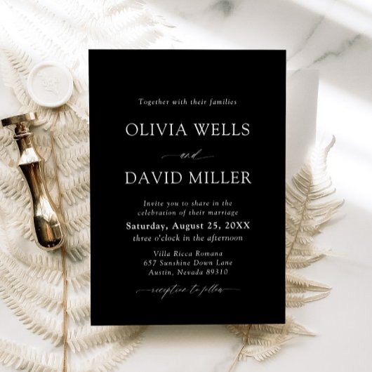 黒エレガントモダン白ミニマル結婚リスト 招待状