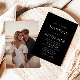 黒エレガントモダン白ミニマル結婚リスト 招待状