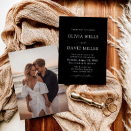 黒エレガントモダン白ミニマル結婚リスト 招待状