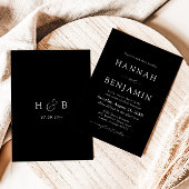 黒エレガントモダン白ミニマル結婚リスト 招待状