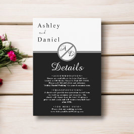 黒エレガントモダン白モノグラム結婚の エンクロージャーカード