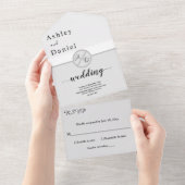 黒エレガントモダン白モノグラム結婚の オールインワン招待状 (貼ってはがせる)