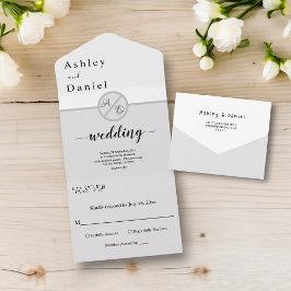 黒エレガントモダン白モノグラム結婚の オールインワン招待状