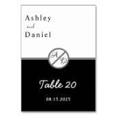 黒エレガントモダン白モノグラム結婚の テーブルナンバー (裏面)