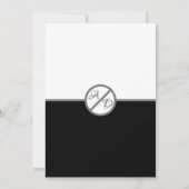 黒エレガントモダン白モノグラム結婚の 招待状 (裏面)