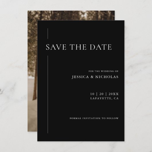 黒エレガントモダン白結婚の写真 セーブザデート (正面/裏面)