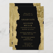 黒エレガントモダン箔と金箔の卒業 招待状 (正面/裏面)
