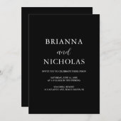 黒エレガントモダン結婚のオールインワン 招待状 (正面/裏面)
