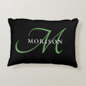 黒エレガントモダン緑スクリプトモノグラム アクセントクッション (裏面)