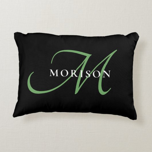 黒エレガントモダン緑スクリプトモノグラム アクセントクッション (裏面)