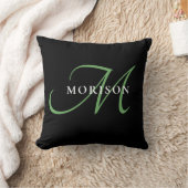 黒エレガントモダン緑スクリプトモノグラム クッション (ブランケット)