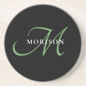 黒エレガントモダン緑スクリプトモノグラム コースター (正面)
