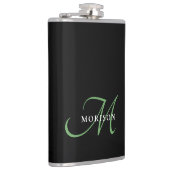 黒エレガントモダン緑スクリプトモノグラム フラスク (右)