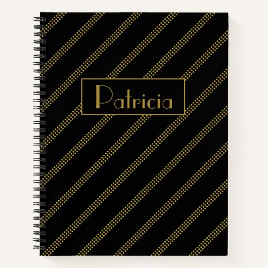 黒エレガントモダン線点々のある金ゴールド ノートブック (正面)