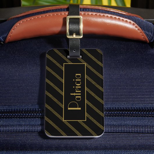 黒エレガントモダン線点々のある金ゴールド ラゲッジタグ (正面インサイチュ2)