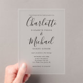 黒エレガントモダン署名スクリプ結婚ト アクリル招待状 (インサイチュ (ポータブル))