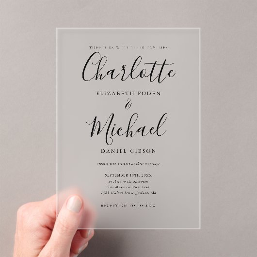 黒エレガントモダン署名スクリプ結婚ト アクリル招待状 (インサイチュ (ポータブル))