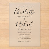 黒エレガントモダン署名スクリプ結婚ト アクリル招待状 (正面)