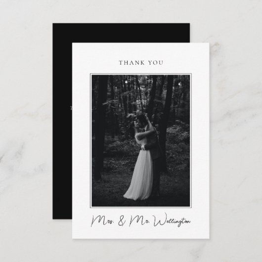 黒エレガントモダン署名スクリプ結婚ト サンキューカード (正面/裏面)