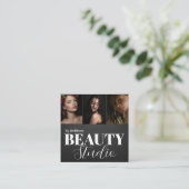 黒エレガントモダン美しいサロン3写真 スクエア名刺 (スタンド正面)