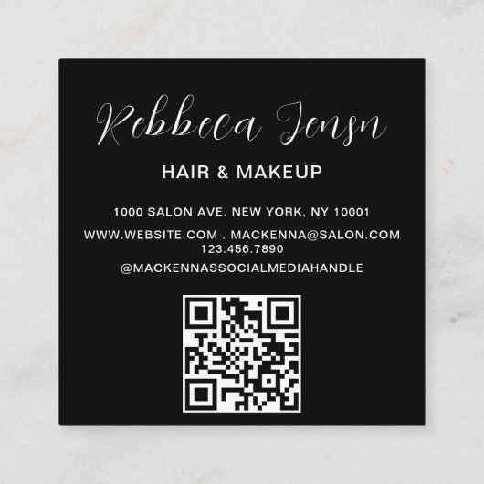 黒エレガントモダン美しいサロン3写真 スクエア名刺 (裏面)