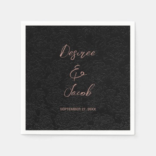 黒エレガントモダン色とバラの金ゴールドシンプルフローラ スタンダードカクテルナプキン (正面)