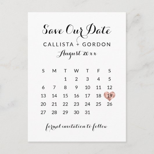 黒エレガントモダン色バラ金ゴールドハートカレンダー 案内ポストカード (正面)