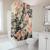 黒エレガントモダン花柄 シャワーカーテン (インサイチュ)