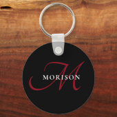 黒エレガントモダン赤文字モノグラム キーホルダー (正面)