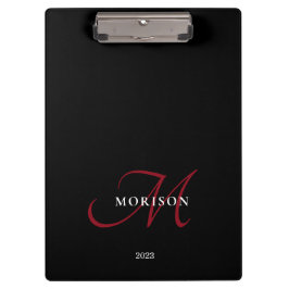 黒エレガントモダン赤文字モノグラム クリップボード