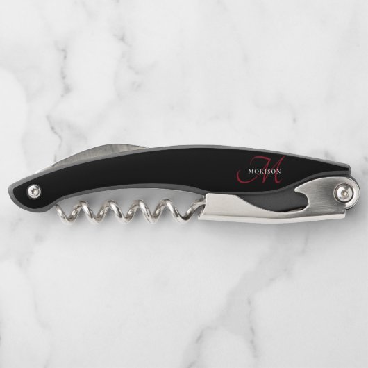 黒エレガントモダン赤文字モノグラム ソムリエナイフ (裏面)