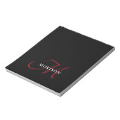 黒エレガントモダン赤文字モノグラム ノートパッド (回転)