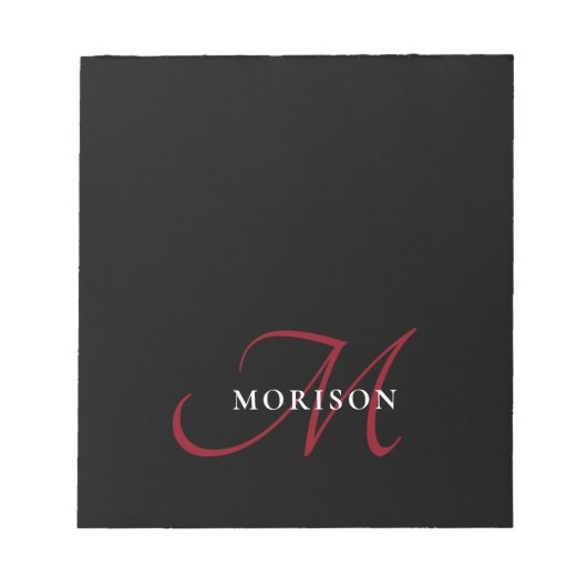 黒エレガントモダン赤文字モノグラム ノートパッド (正面)