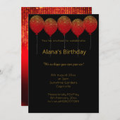 黒エレガントモダン赤金ゴールドスパークルすべての行事 招待状 (正面/裏面)