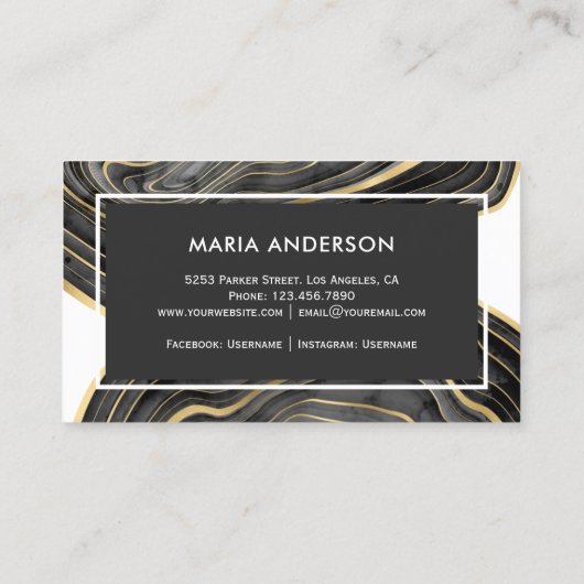 黒エレガントモダン金ゴールドアゲートゲードジェムストーン 名刺 (裏面)