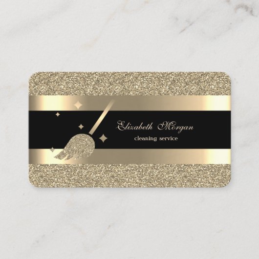 黒エレガントモダン金ゴールドストライプのグリッター 名刺 (正面)