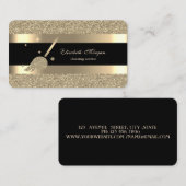 黒エレガントモダン金ゴールドストライプのグリッター 名刺 (正面/裏面)