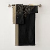 黒エレガントモダン金ゴールドストライプフローラ曼荼羅 バスタオルセット (インサイチュ)