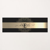 黒エレガントモダン金ゴールドストライプフローラ曼荼羅 ヨガマット (裏面(横))