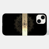 黒エレガントモダン金ゴールドストライプフローラ曼荼羅 Case-Mate iPhoneケース (裏面 (横))