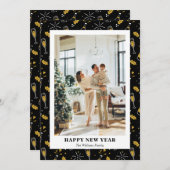 黒エレガントモダン金ゴールドフォト年賀状 シーズンカード (正面/裏面)