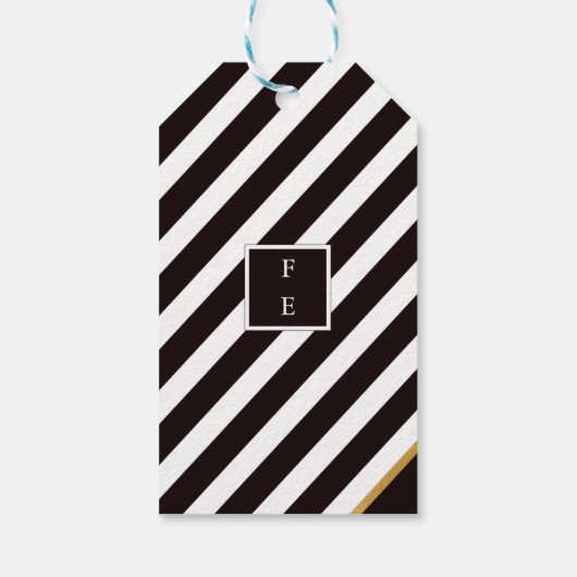 黒エレガントモダン金ゴールドホワストライプイ結婚トラベル ギフトタグ (裏面)