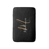 黒エレガントモダン金ゴールドモノグラムスクリプト名 バスマット (正面縦)