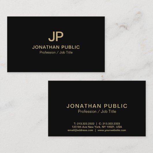 黒エレガントモダン金ゴールドモノグラムラグジュアリーシック 名刺 (正面/裏面)